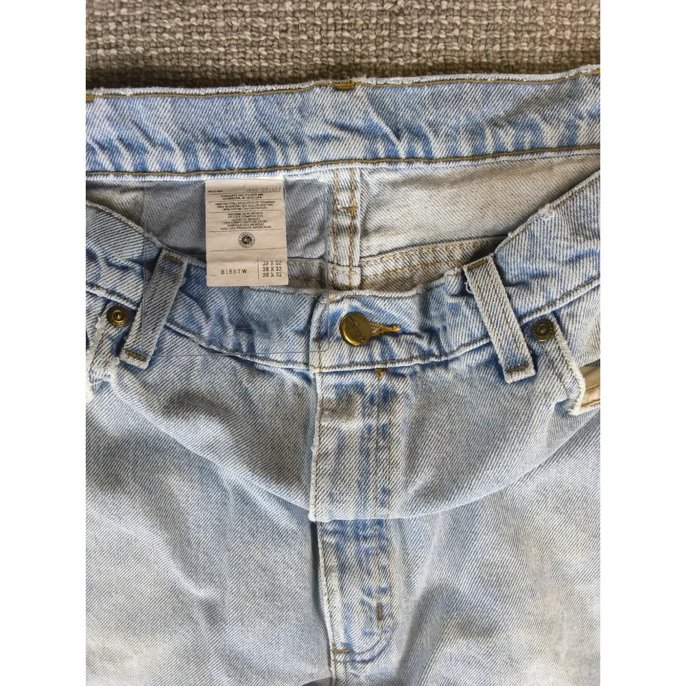 Lot of 2 VTG Distressed Carhartt Relaxed Fit Denim Jeans Light Wash Workwear